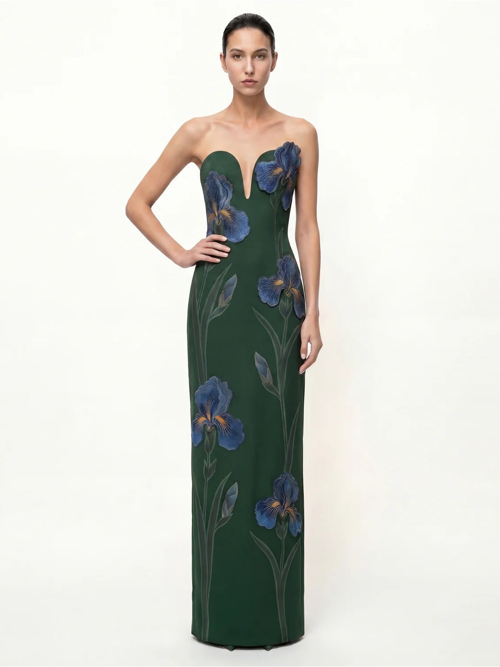JW PEI Iris Embroidered Notch Neck Strapless Maxi Dress - Emerald Green